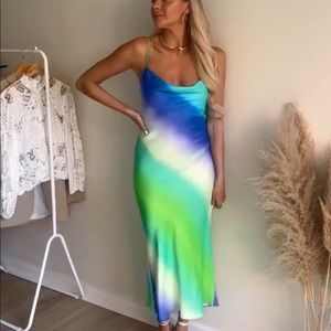 Zara Dress Size Small Tie Dye Green Blue White Midi